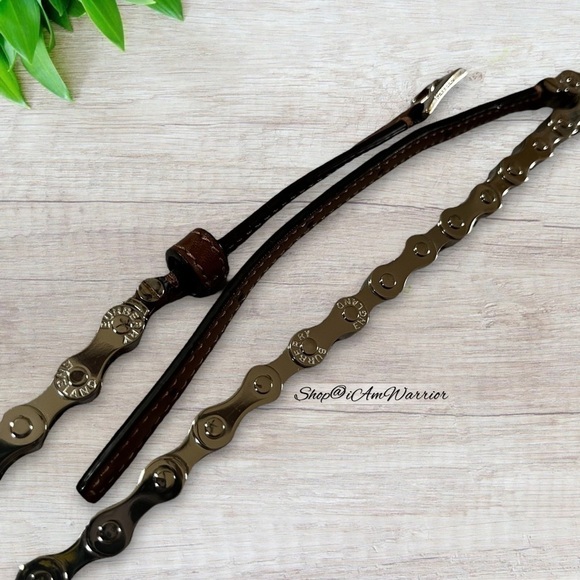 Authentic Burberry malt brown leather silver tone bicycle chain belt *iamwarrior